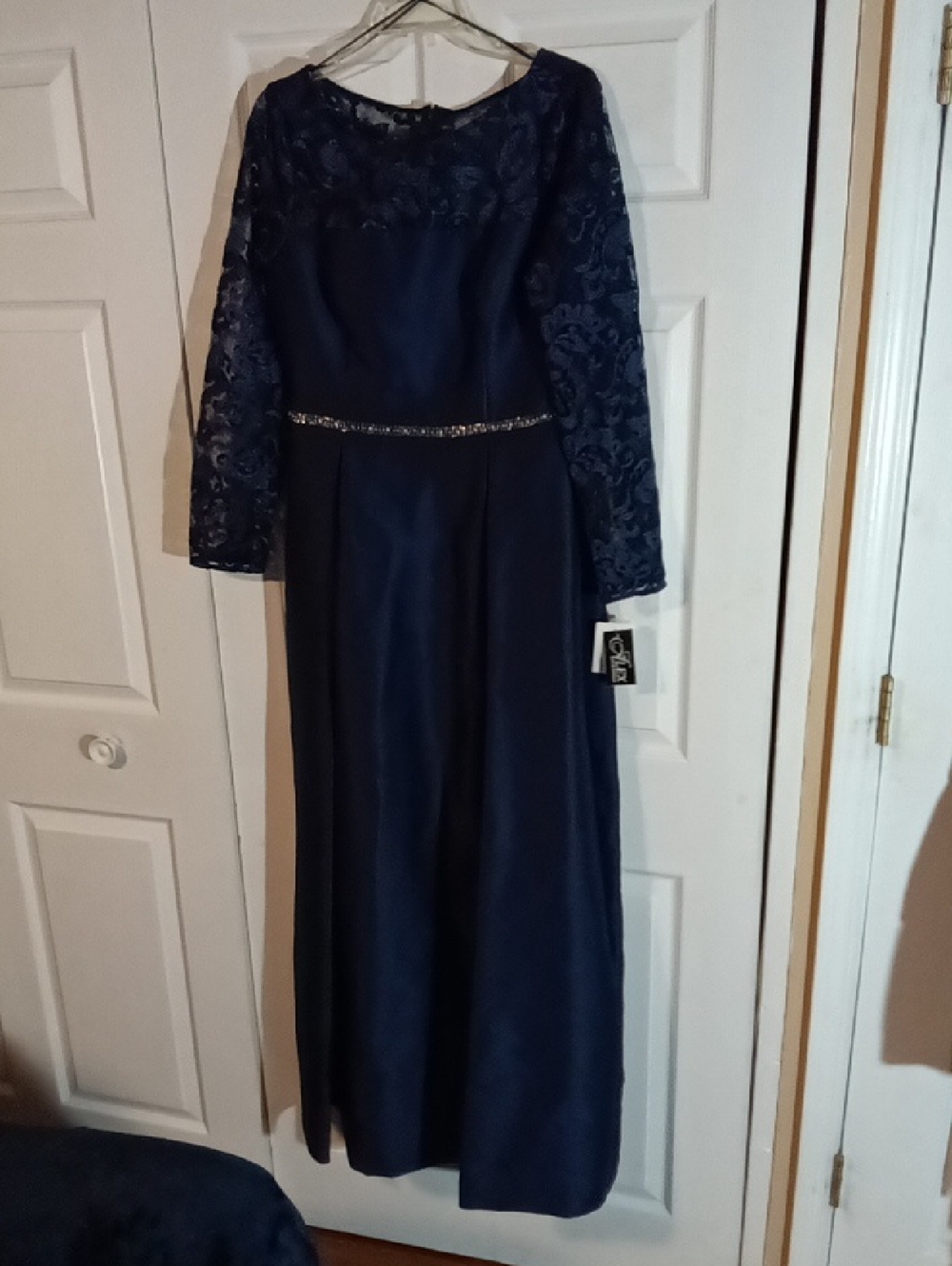 Alex Evenings Midnight Blue Lace Sleeve Evening Gown